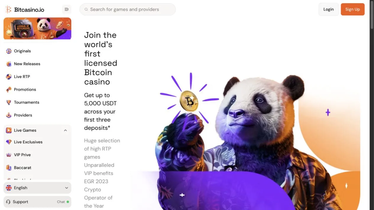 Bitcasino.io official homepage captured for the Loyalty Club review