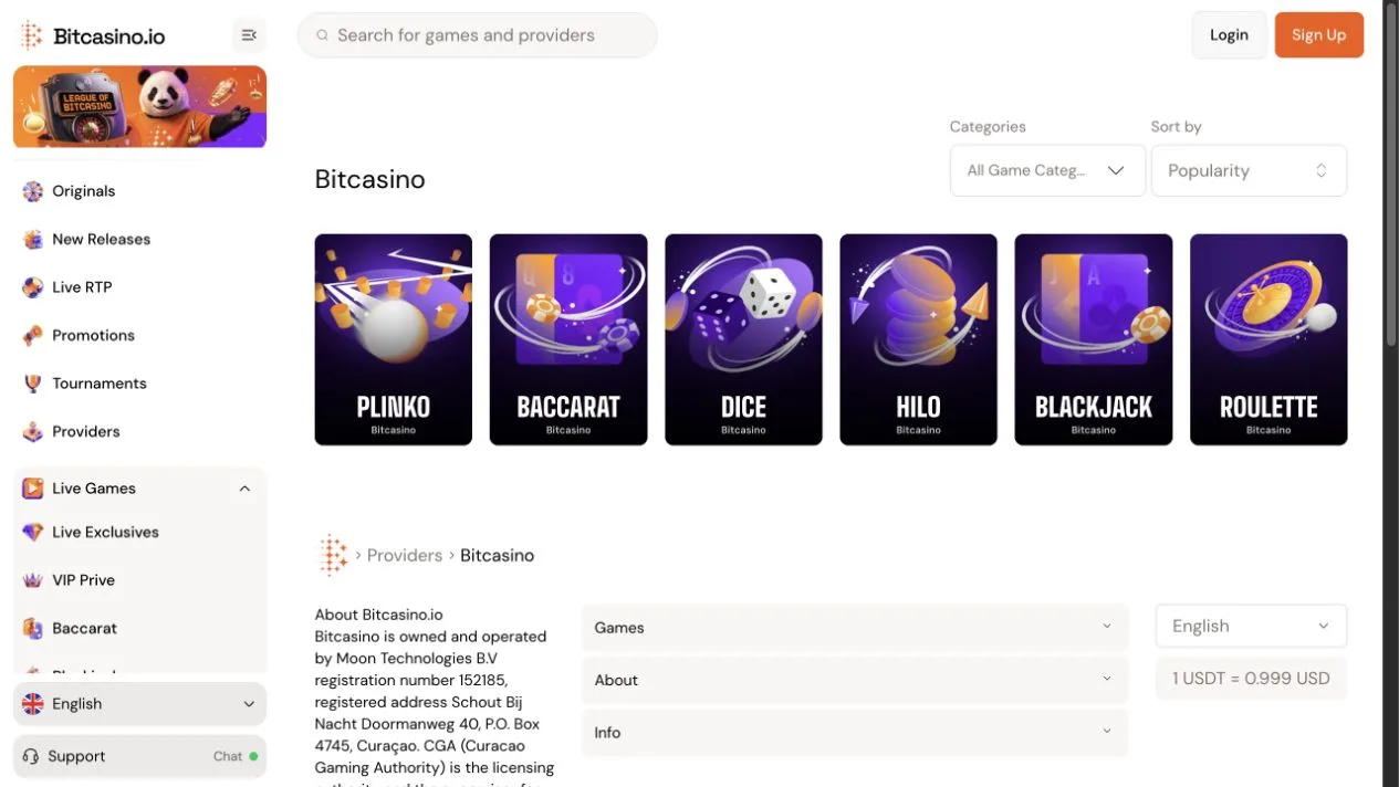 Bitcasino.io Originals lobby relevant to the ten-percent reward contribution rule