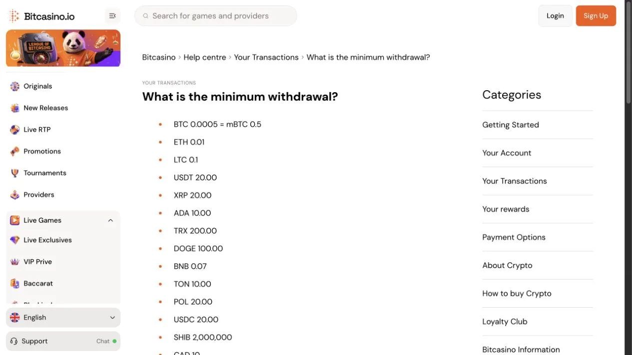 Bitcasino.io withdrawal information captured for active reward restrictions