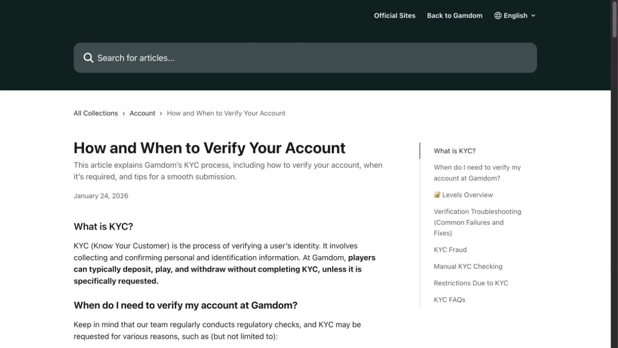 Gamdom KYC policy capture relevant to reward and withdrawal eligibility