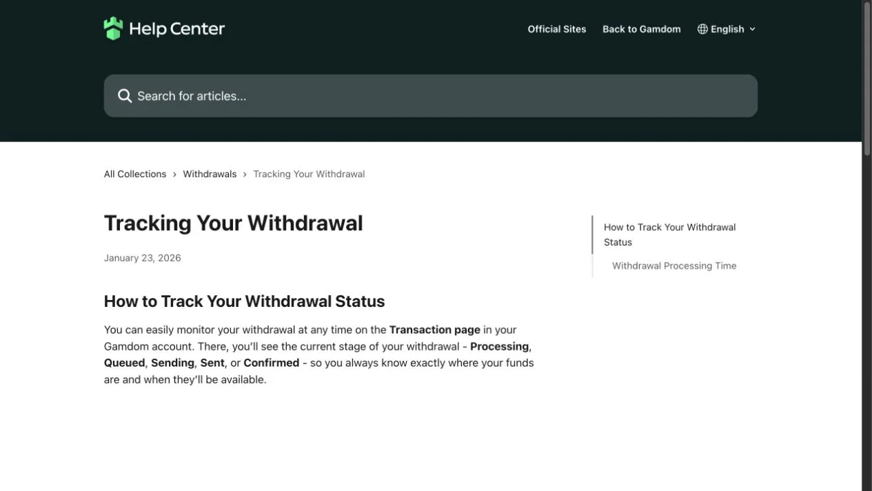 Gamdom withdrawal interface relevant to instant reward liquidity