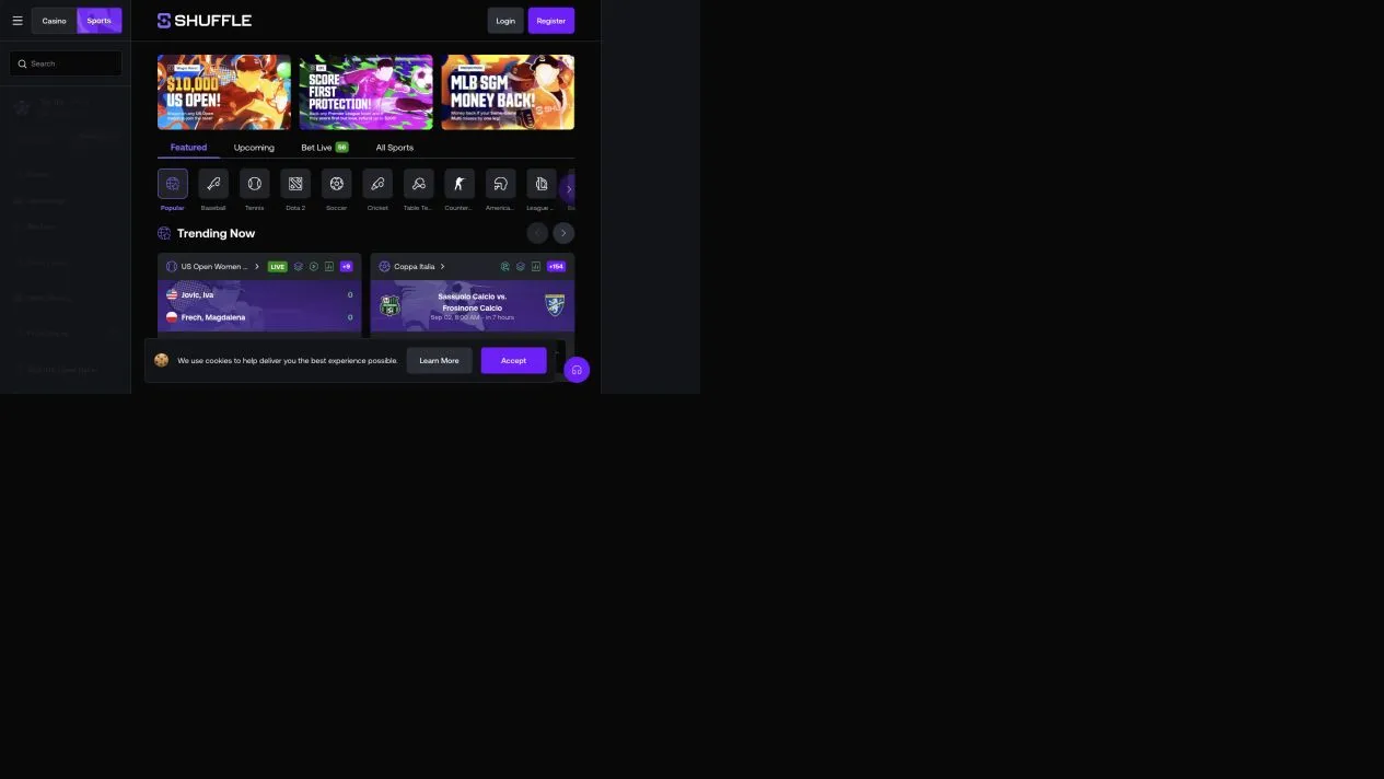 Shuffle sportsbook interface relevant to the published sports XP multiplier