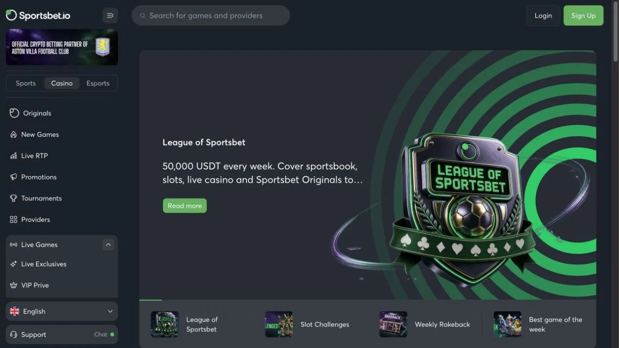 Sportsbet.io casino lobby relevant to the five-points-per-USDT formula