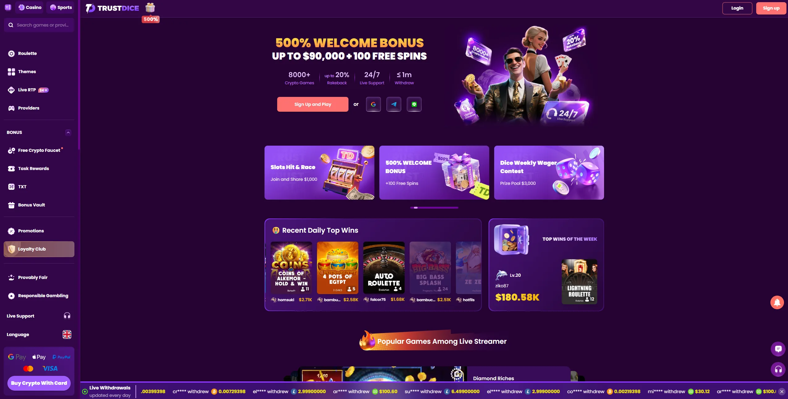 TrustDice official VIP terms showing cashback and rakeback program information