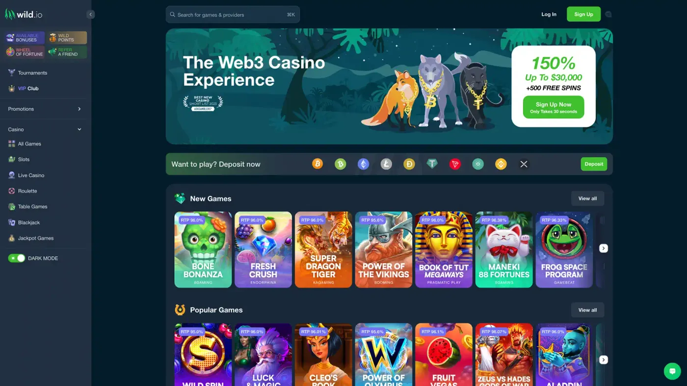 Wild.io official casino interface used to verify the current operator and promotions context — evidence used for wagering burden